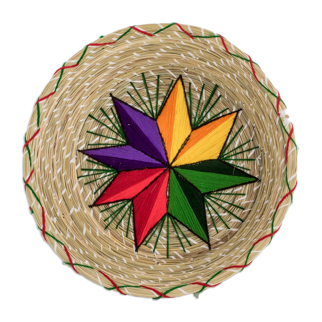 Star-Themed Natural Fiber Decorative Basket from Guatemala - Sylvan Star