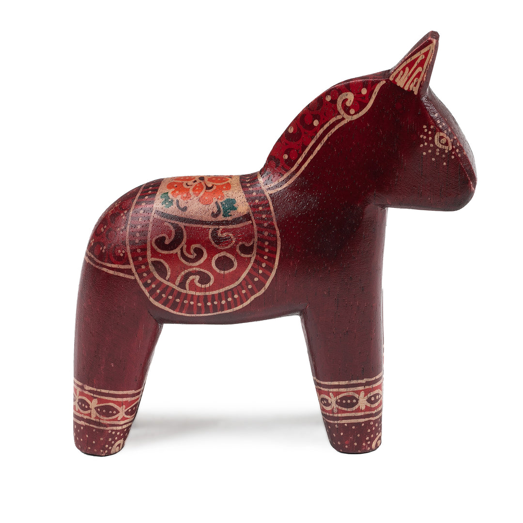 Folk Art-Themed Batik Crimson-Red Pule Wood Horse Sculpture - Crimson Dala Horse