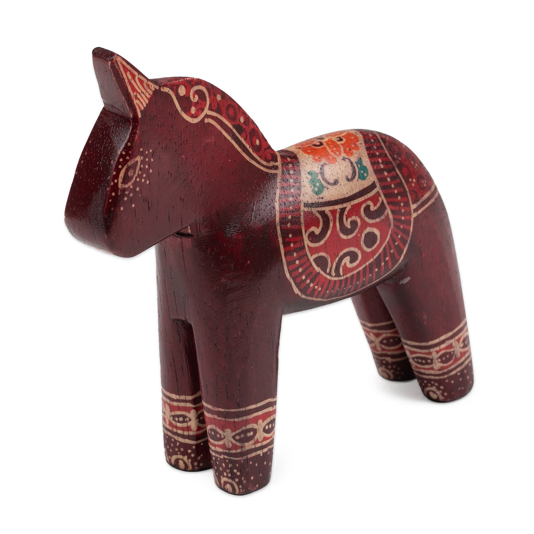 Folk Art-Themed Batik Crimson-Red Pule Wood Horse Sculpture - Crimson Dala Horse