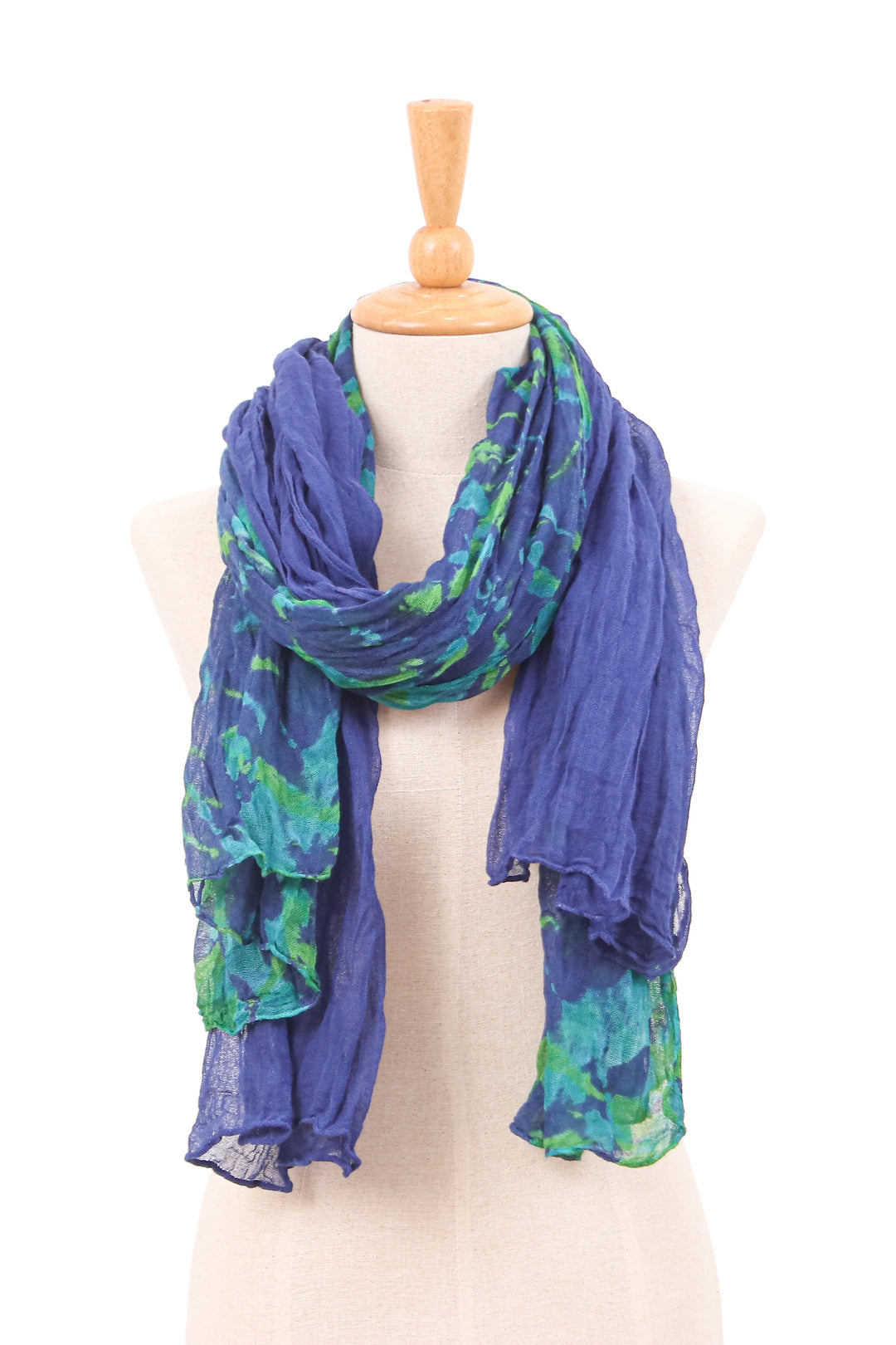 2 Tie-Dyed Hand-Woven Blue and Green Batik Cotton Scarves - Sea Splendor
