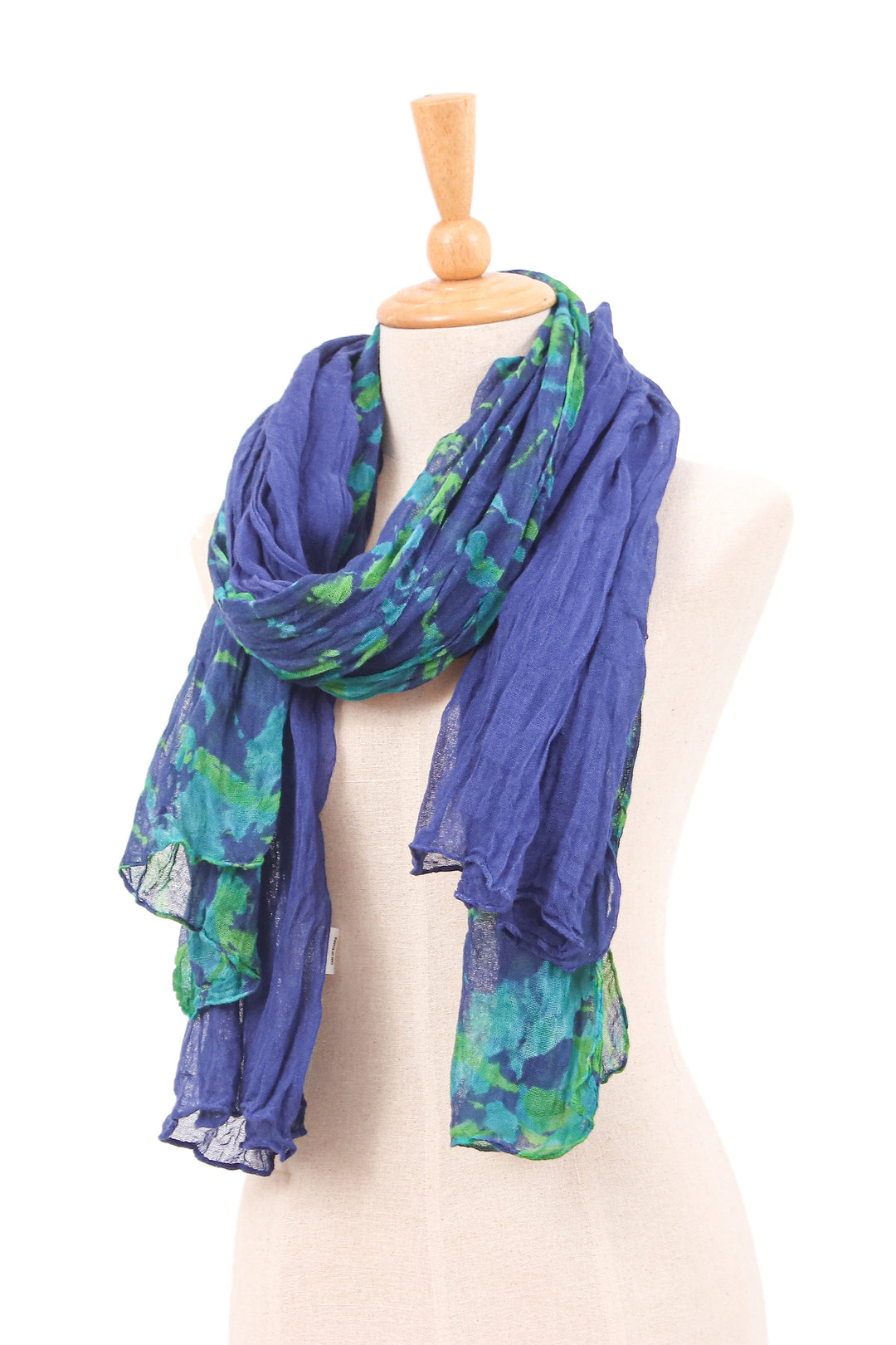 2 Tie-Dyed Hand-Woven Blue and Green Batik Cotton Scarves - Sea Splendor