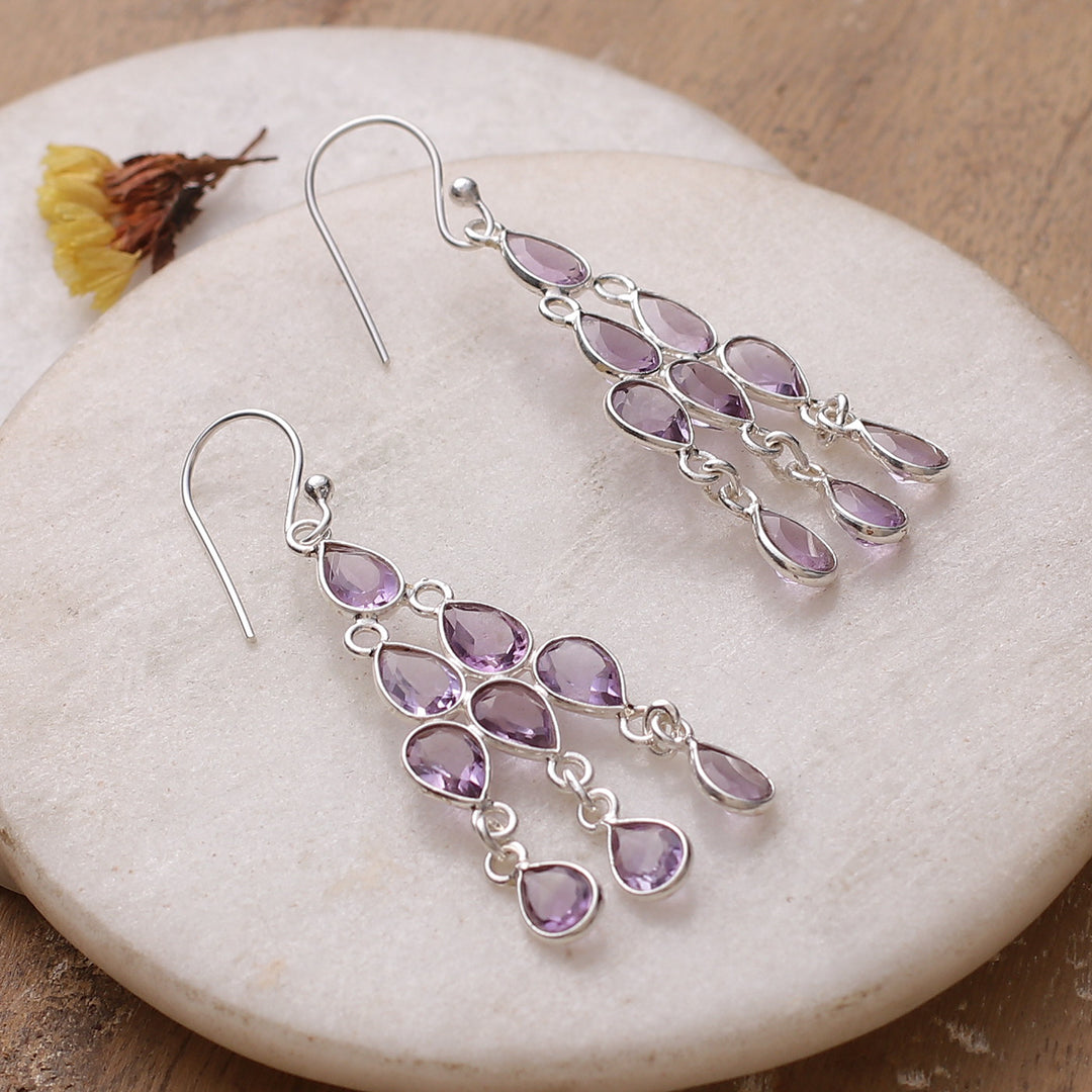 Classic 13-Carat Faceted Pear Amethyst Chandelier Earrings - Lavender Cascade