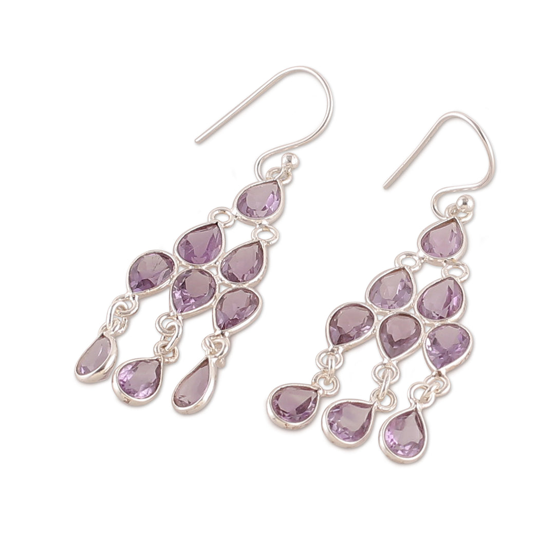Classic 13-Carat Faceted Pear Amethyst Chandelier Earrings - Lavender Cascade