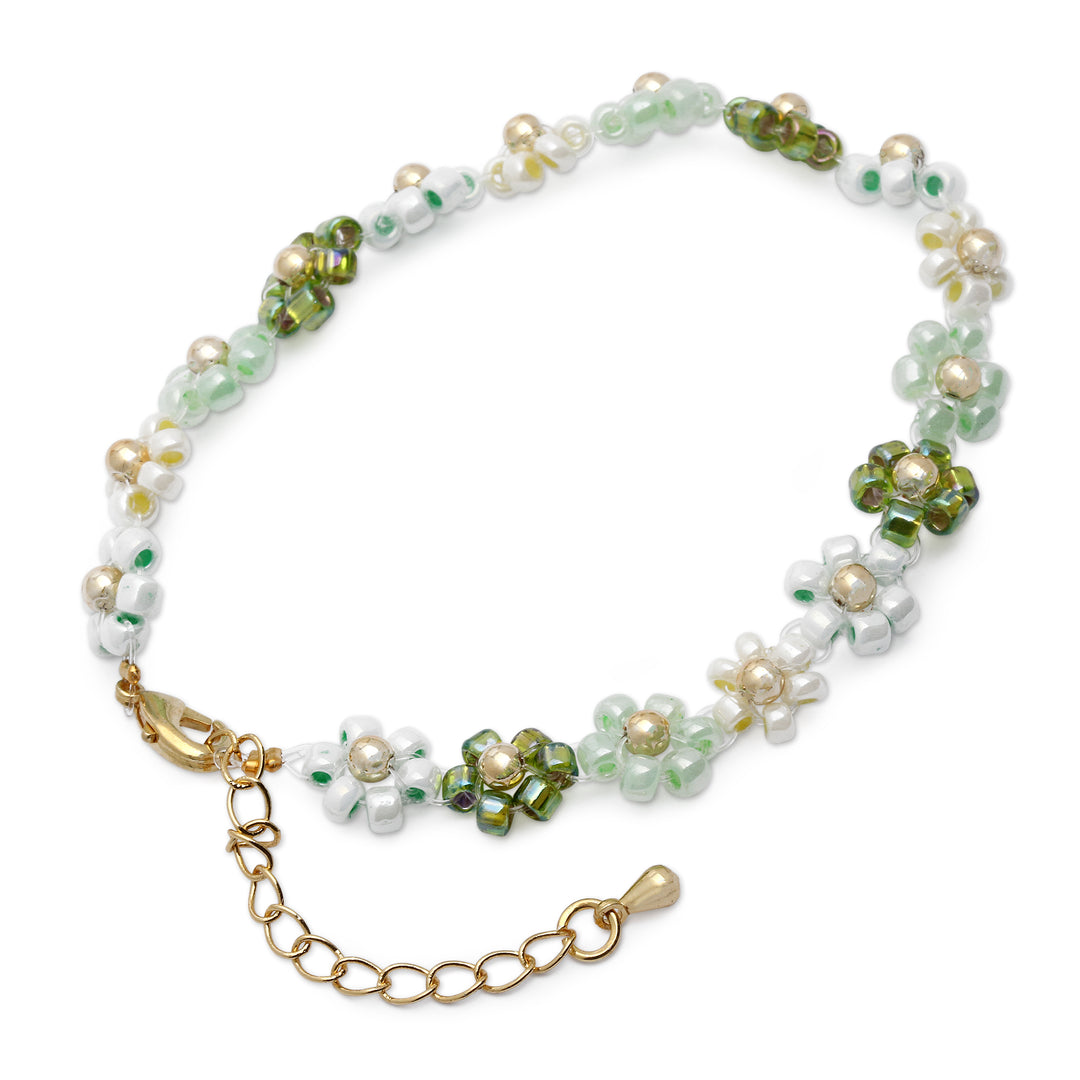 18k Gold-Accented Crystal Beaded Bracelet in Green and Aqua - Lagoon Petals