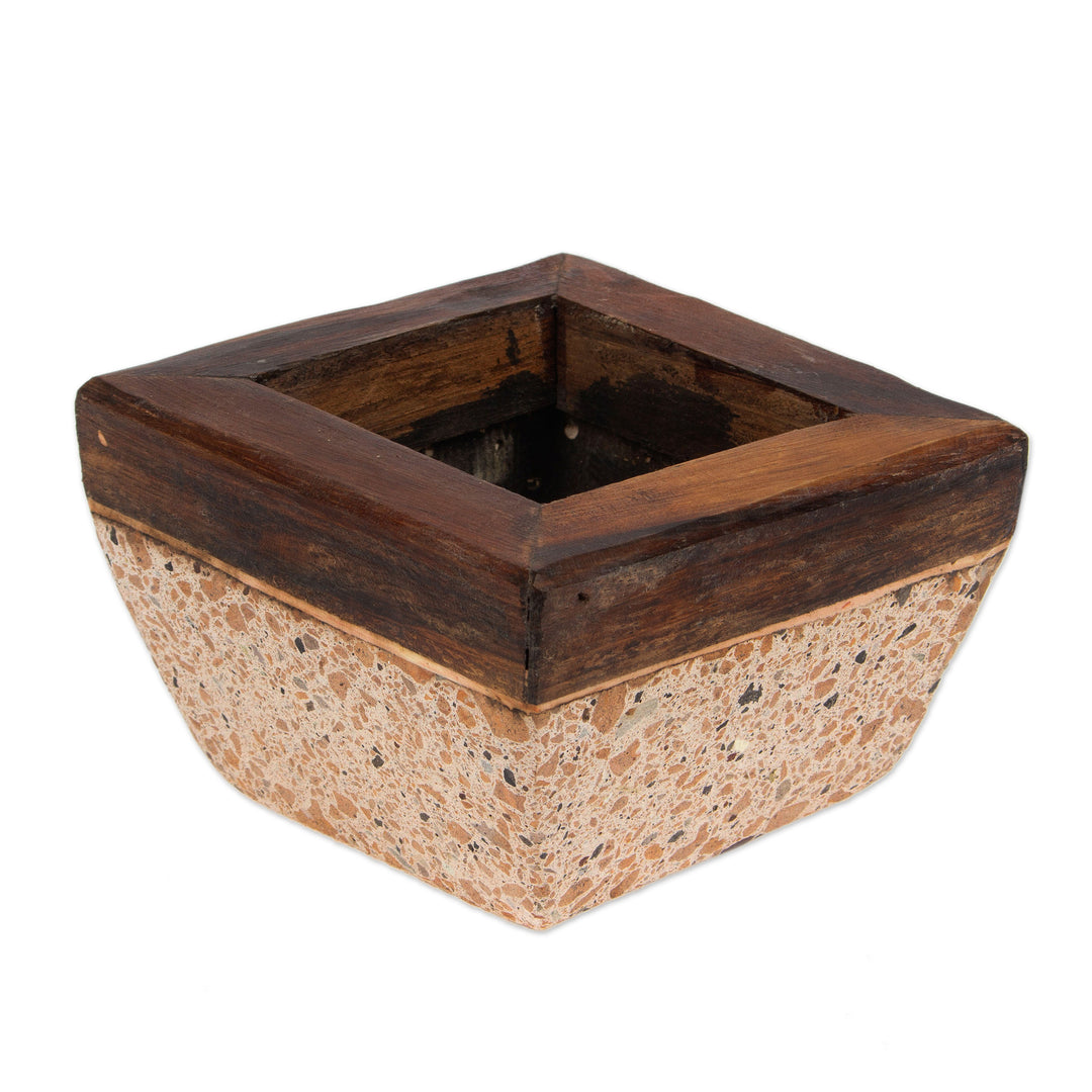 Classic Artisan-Made Reclaimed Stone and Wood Flower Pot - Classic Flora