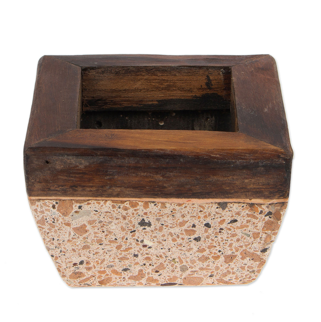 Classic Artisan-Made Reclaimed Stone and Wood Flower Pot - Classic Flora