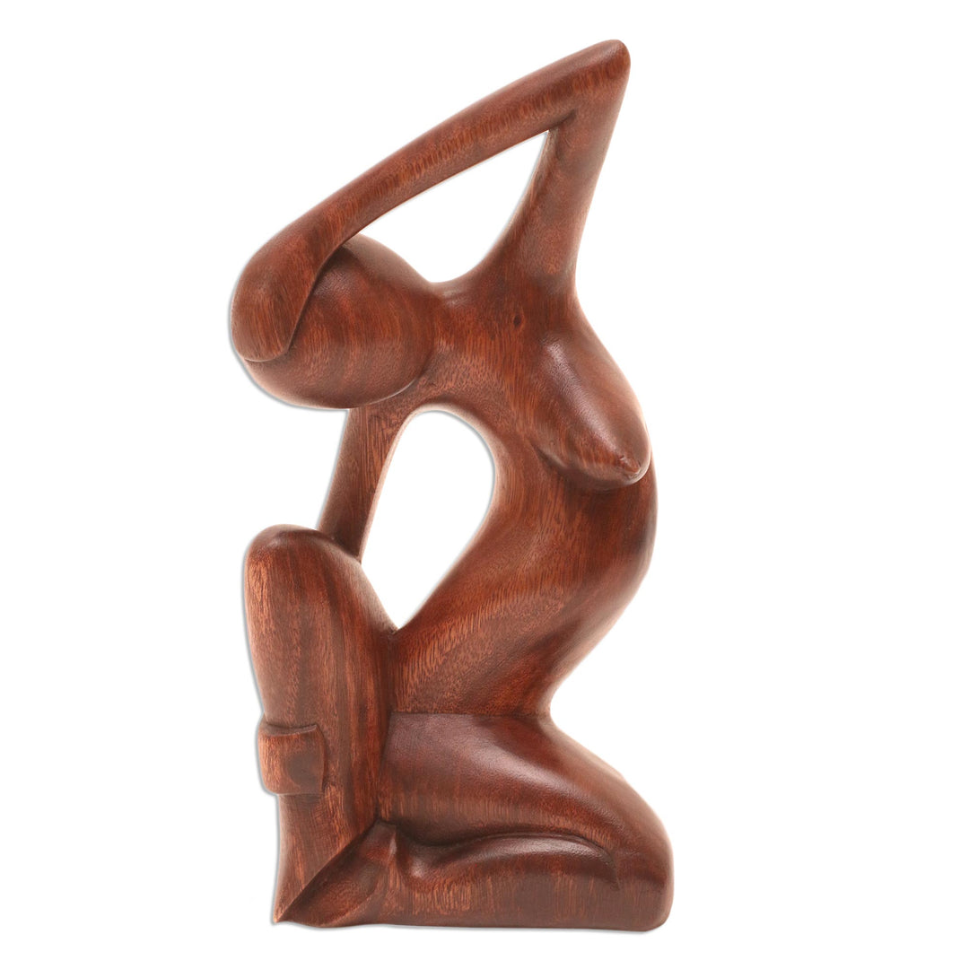 Hand-Carved Suar Wood Female Form Sculpture from Bali - Sensuous Lady