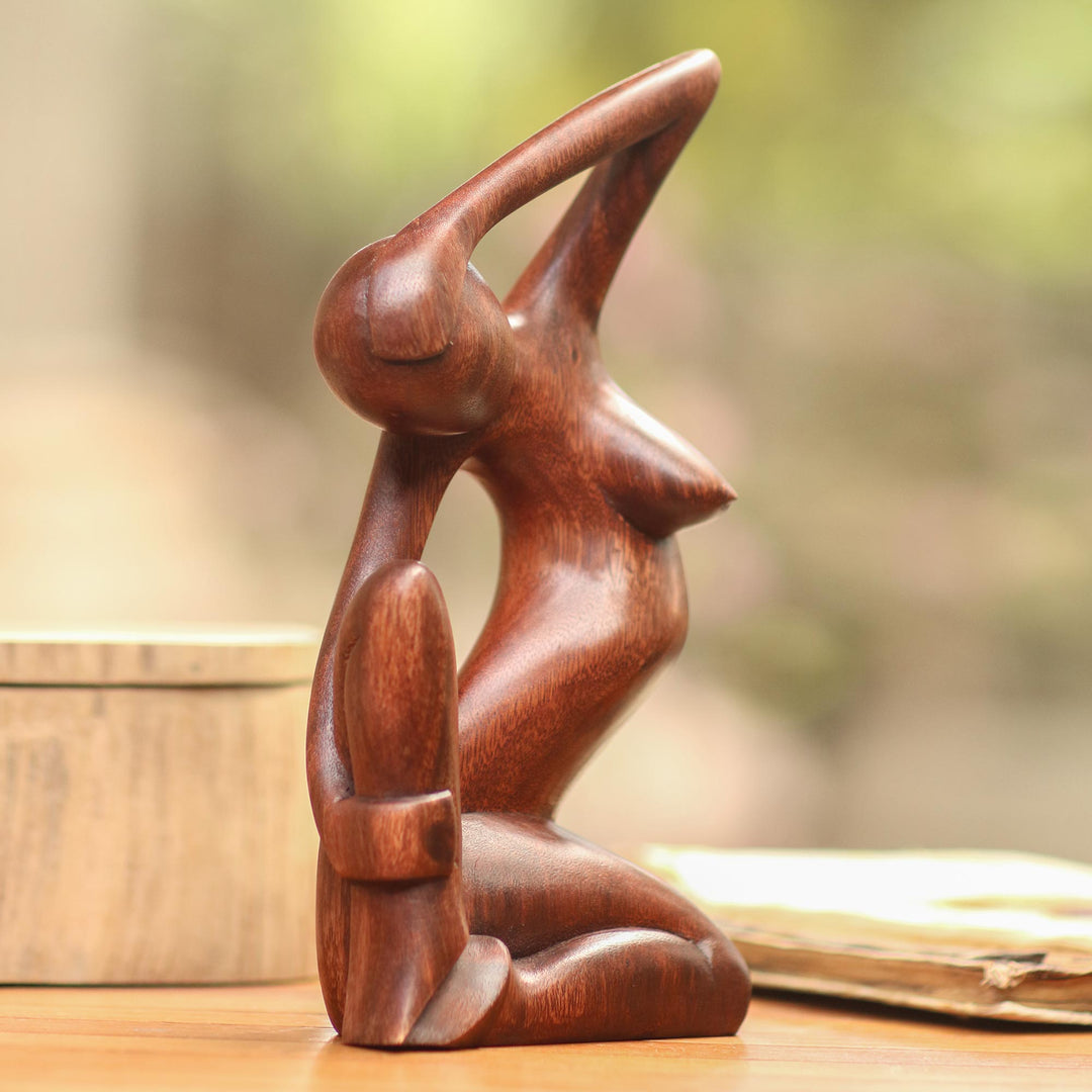 Hand-Carved Suar Wood Female Form Sculpture from Bali - Sensuous Lady
