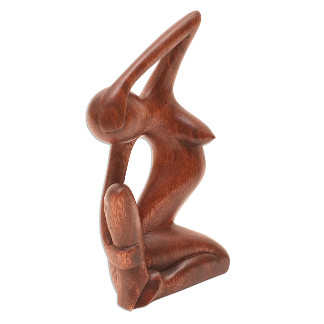 Hand-Carved Suar Wood Female Form Sculpture from Bali - Sensuous Lady