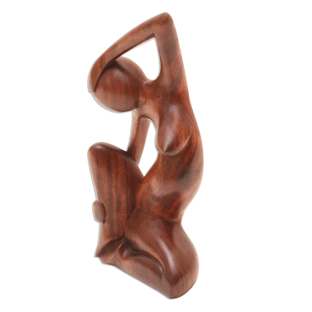 Hand-Carved Suar Wood Female Form Sculpture from Bali - Sensuous Lady