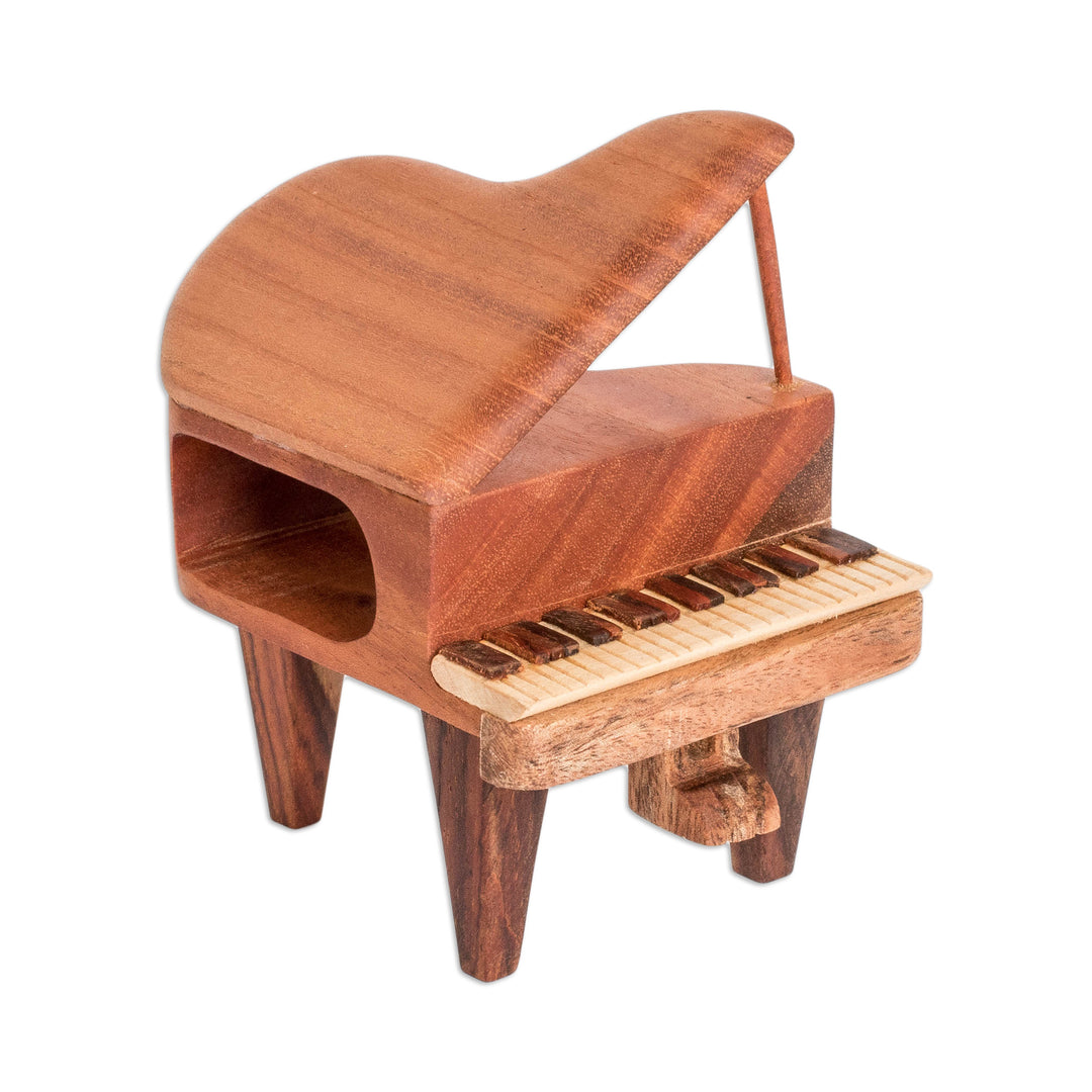 Sustainable Mahogany Wood-Carved Piano Decorative Accent - Keys of Harmony
