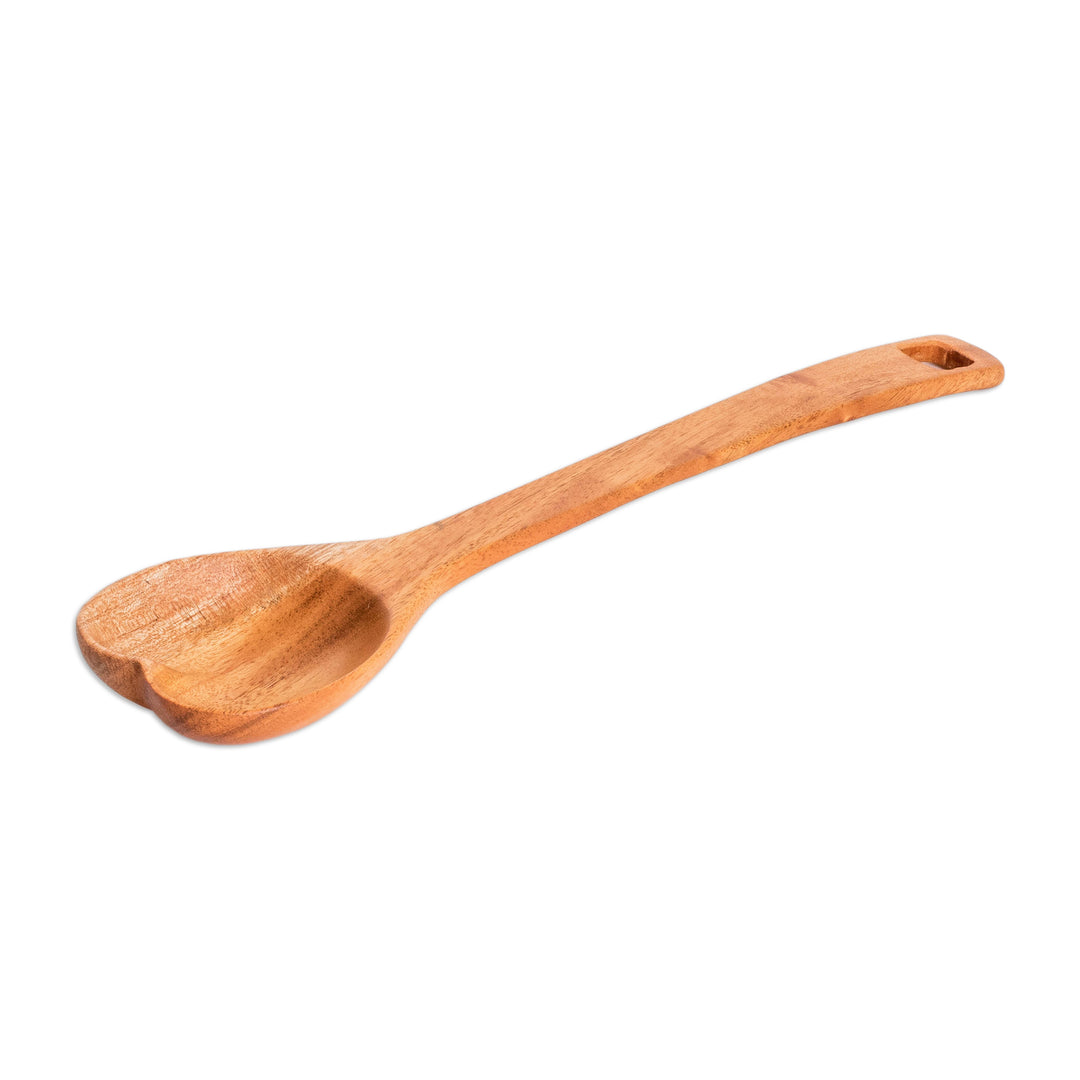 Eco-Friendly Heart-Themed Hand-Carved Teakwood Serving Spoon - Mix of Love