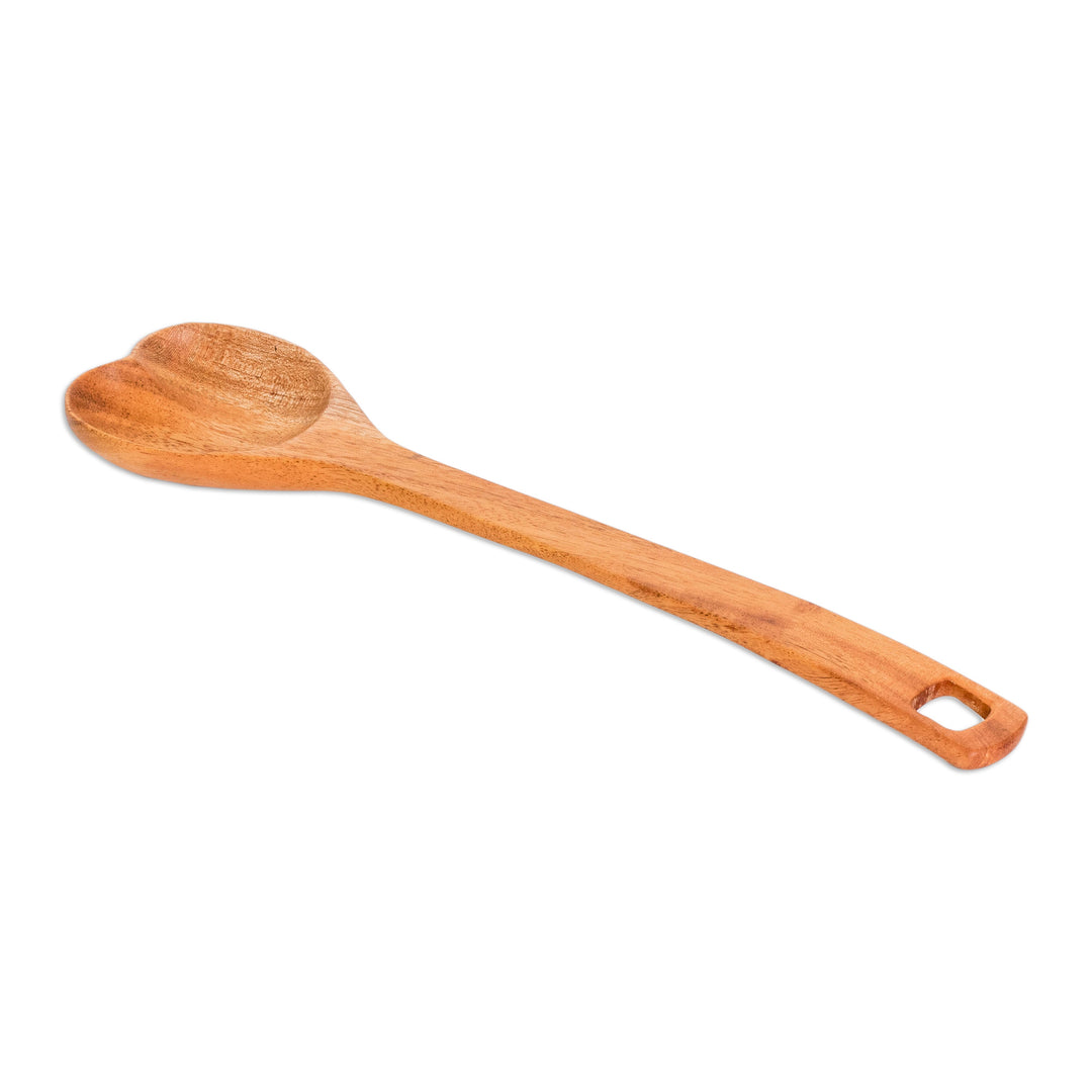 Eco-Friendly Heart-Themed Hand-Carved Teakwood Serving Spoon - Mix of Love