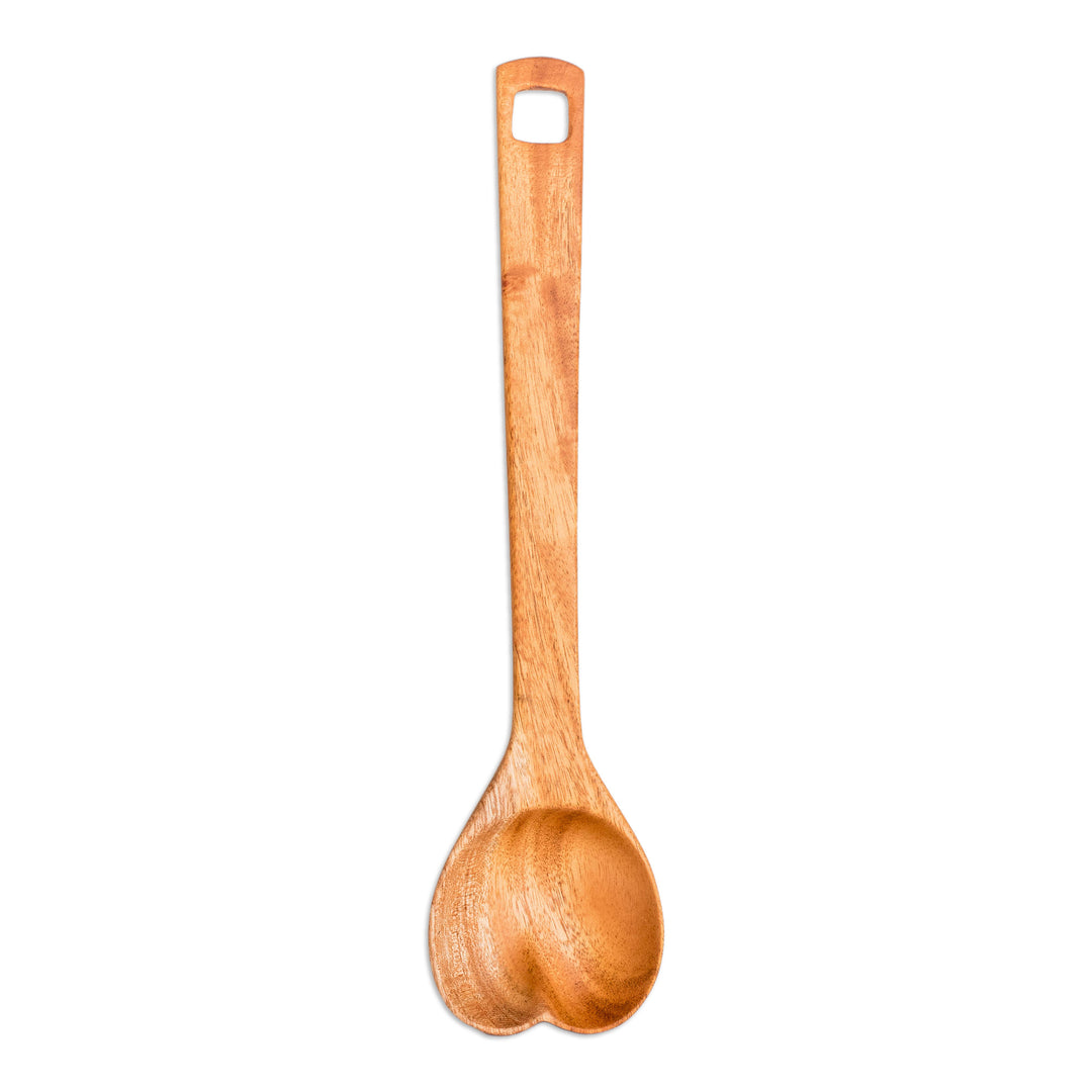 Eco-Friendly Heart-Themed Hand-Carved Teakwood Serving Spoon - Mix of Love