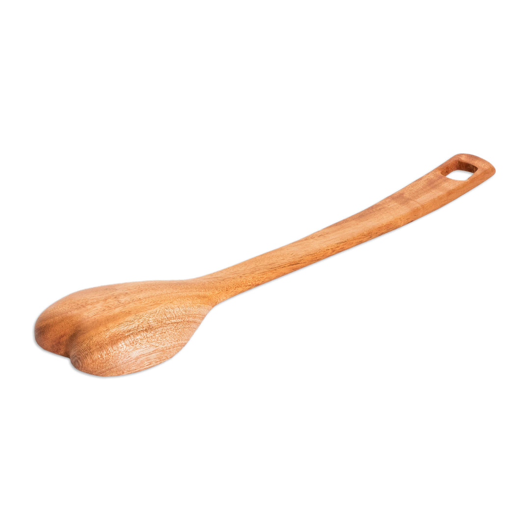 Eco-Friendly Heart-Themed Hand-Carved Teakwood Serving Spoon - Mix of Love