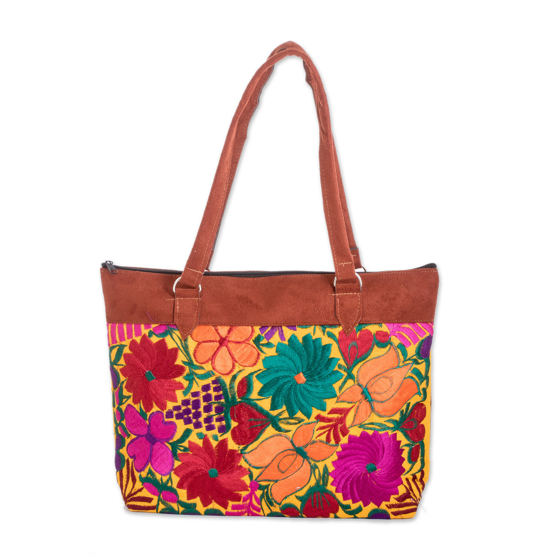 Colorful Hand-Woven Tote Bag with Floral Patterns - Country Flowers