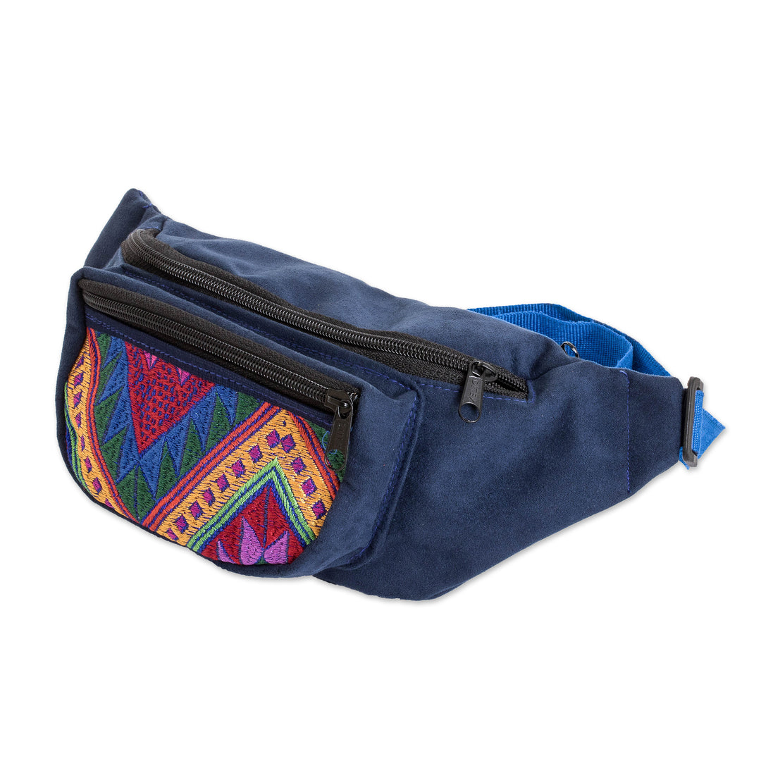 Fanny Pack with Guatemalan Textile-Inspired Handwoven Accent - Blue Guatemalan Heritage