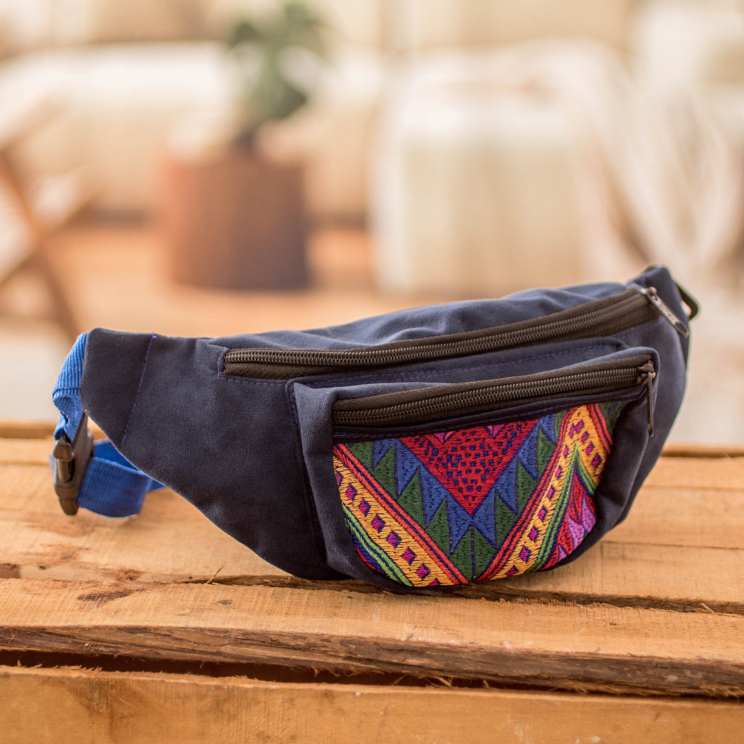 Fanny Pack with Guatemalan Textile-Inspired Handwoven Accent - Blue Guatemalan Heritage