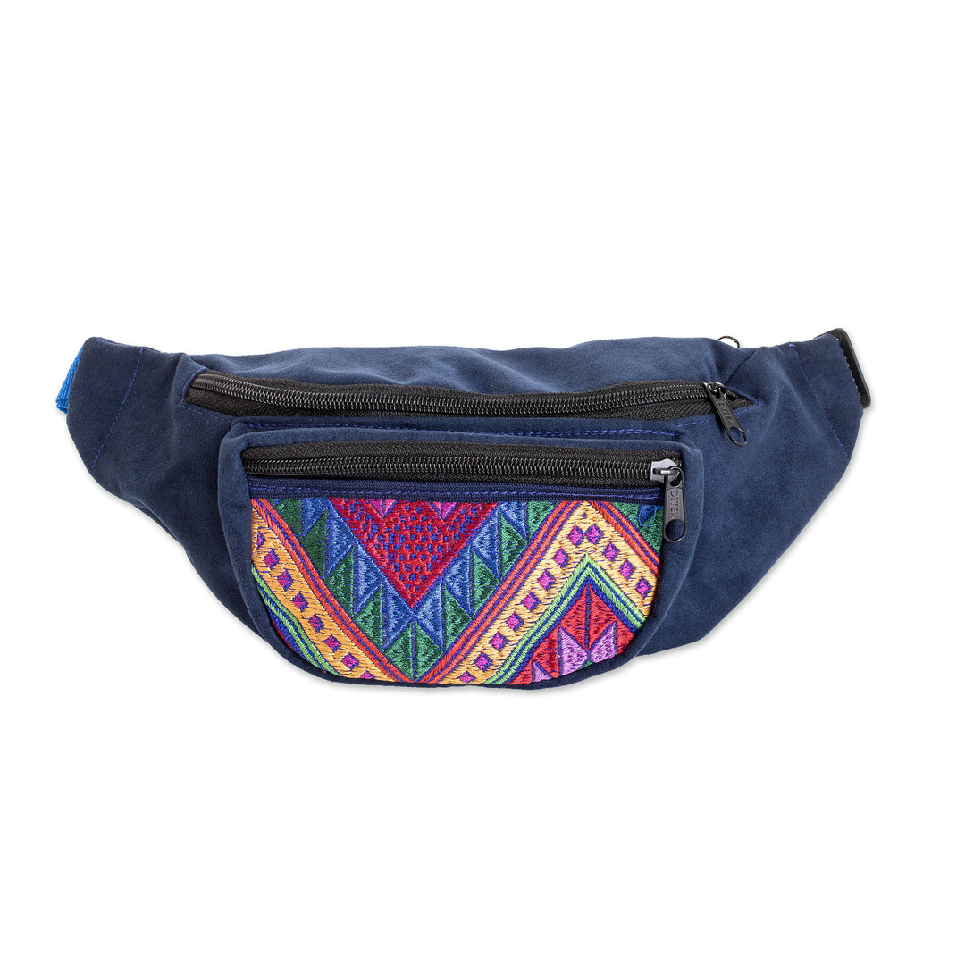 Fanny Pack with Guatemalan Textile-Inspired Handwoven Accent - Blue Guatemalan Heritage