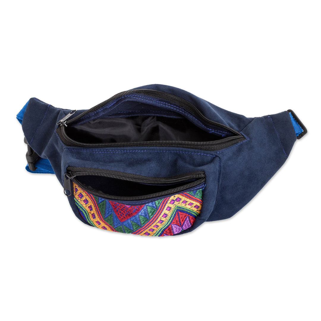 Fanny Pack with Guatemalan Textile-Inspired Handwoven Accent - Blue Guatemalan Heritage