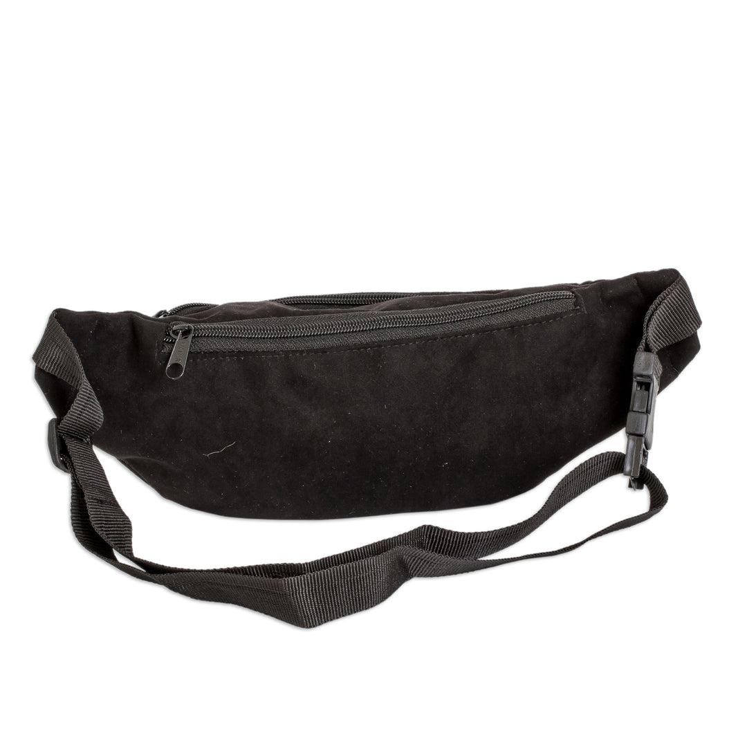 Adjustable Black Fanny Pack with Guatemalan Handwoven Accent - Guatemalan Heritage