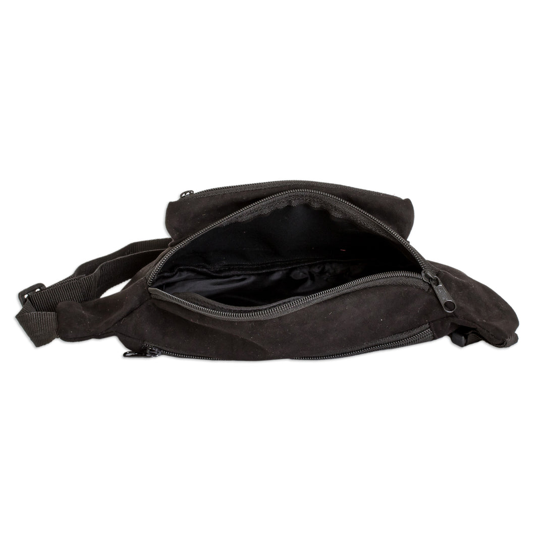 Adjustable Black Fanny Pack with Guatemalan Handwoven Accent - Guatemalan Heritage