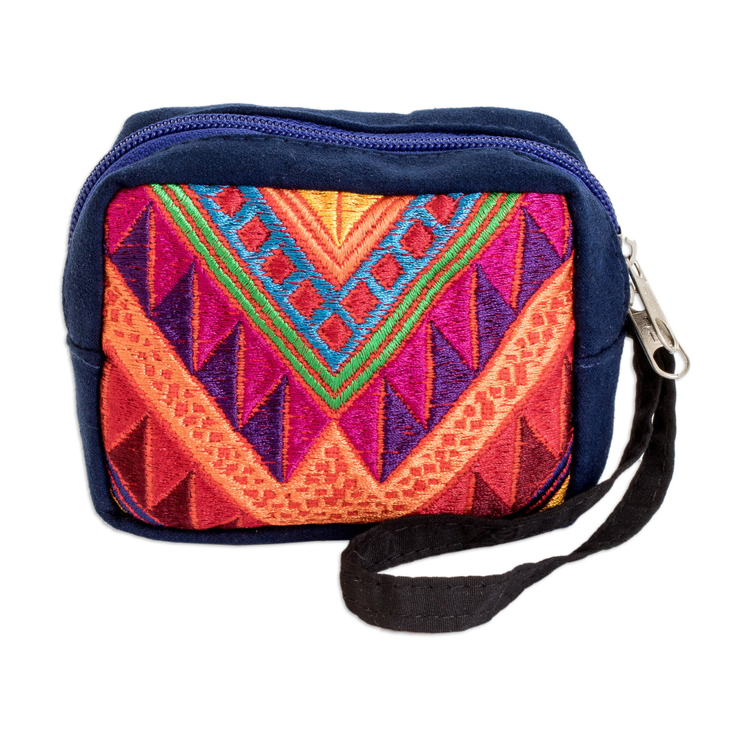 Guatemala Hand-Woven Blue Geometric-Themed Cotton Coin Purse - Fashionable Versatility
