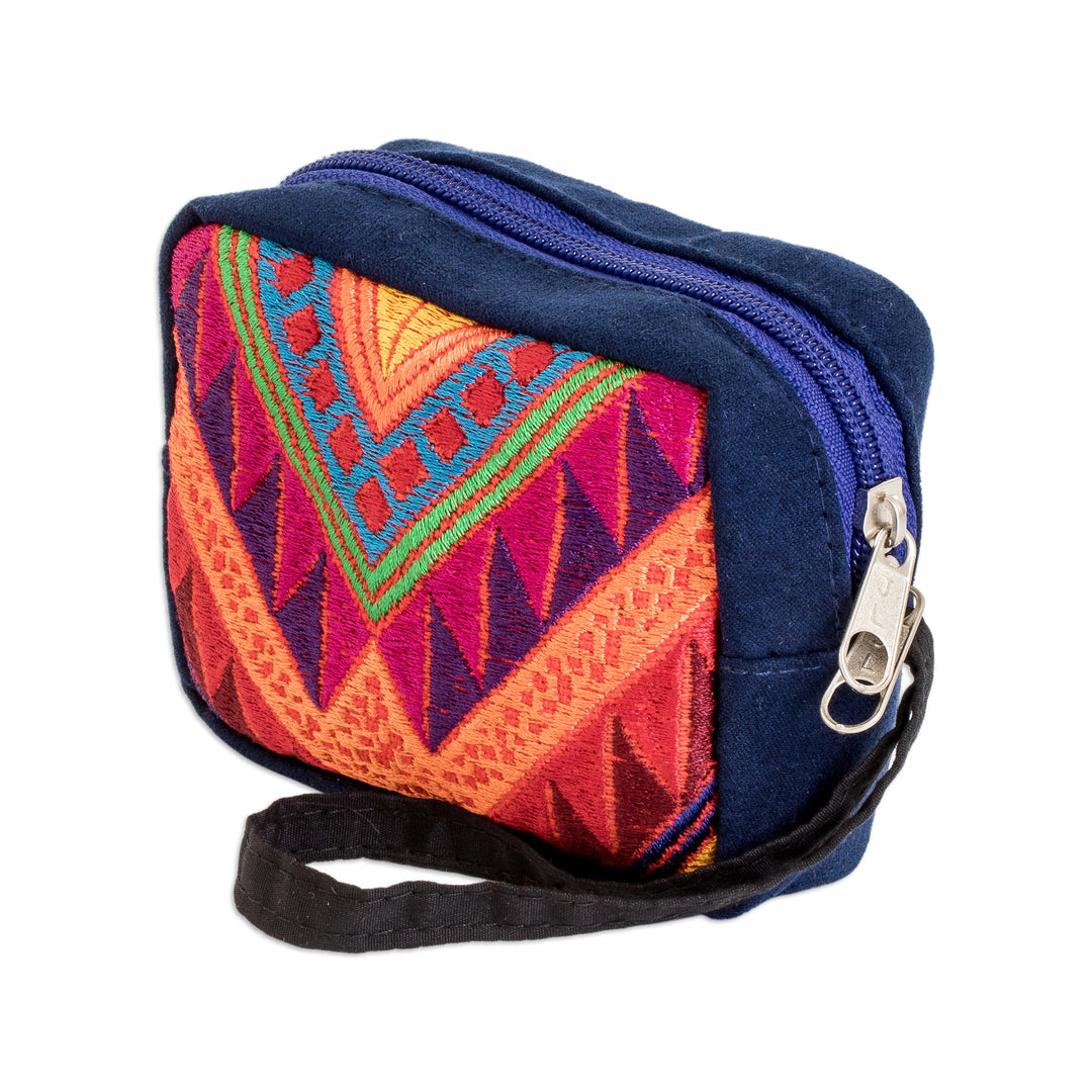 Guatemala Hand-Woven Blue Geometric-Themed Cotton Coin Purse - Fashionable Versatility