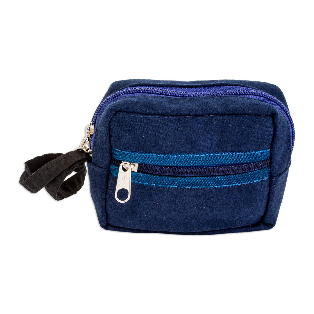 Guatemala Hand-Woven Blue Geometric-Themed Cotton Coin Purse - Fashionable Versatility
