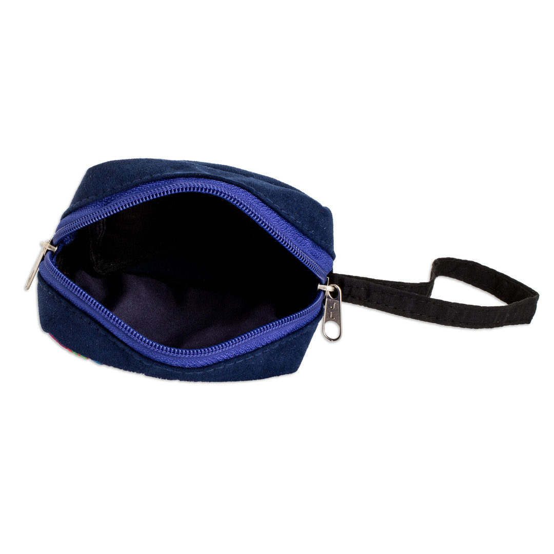 Guatemala Hand-Woven Blue Geometric-Themed Cotton Coin Purse - Fashionable Versatility
