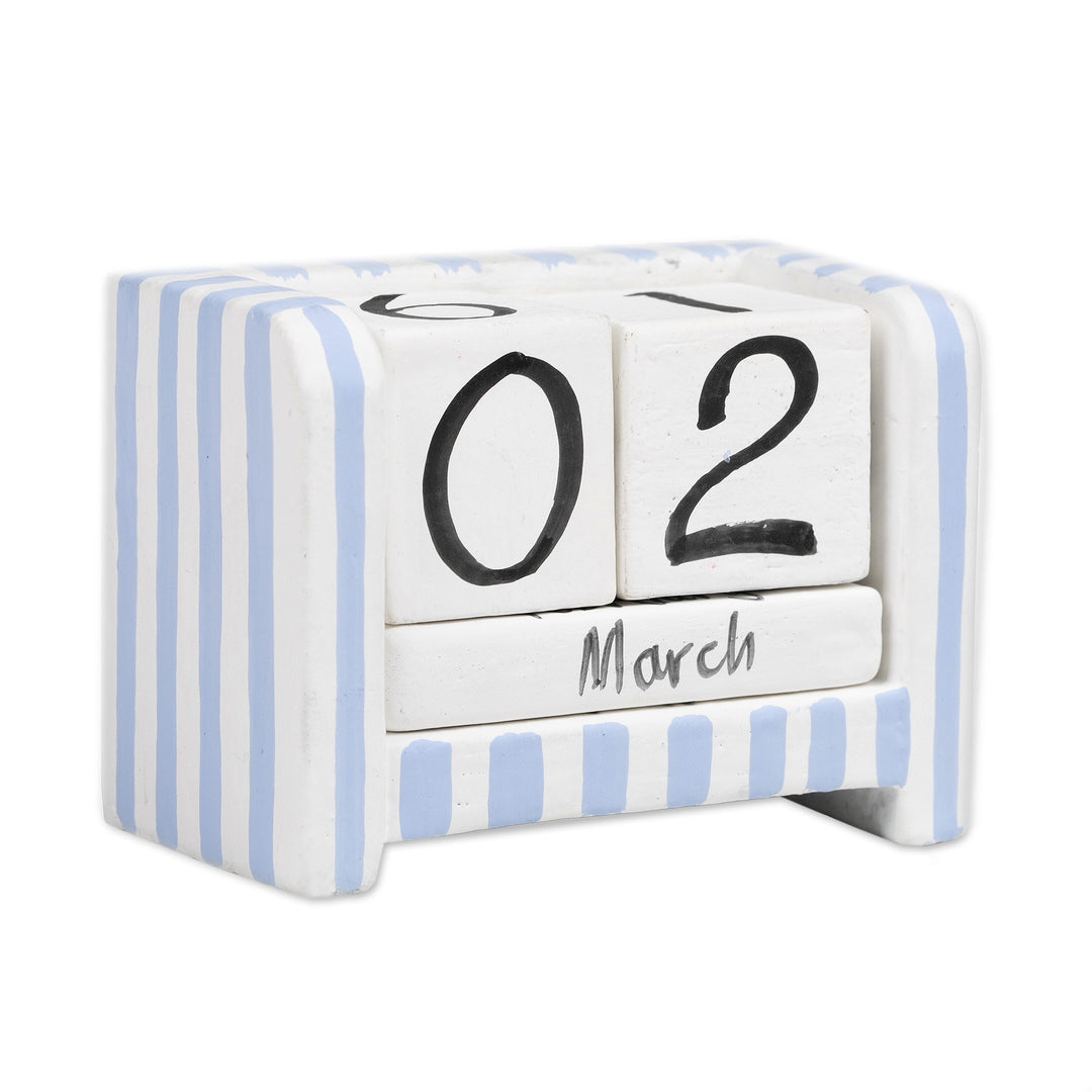 Hand-Carved and Painted Wood Perpetual Desk Calendar - Bright Days