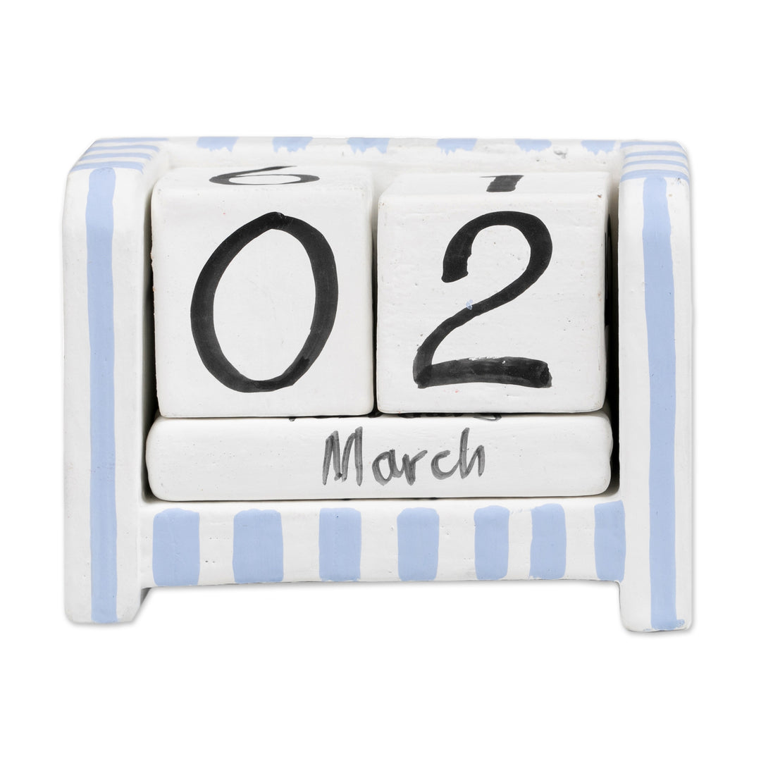 Hand-Carved and Painted Wood Perpetual Desk Calendar - Bright Days