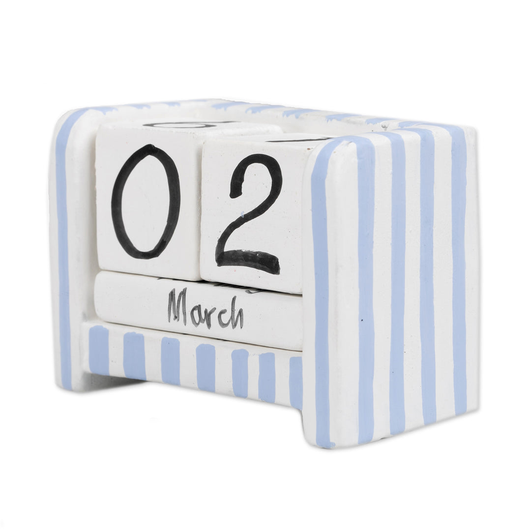 Hand-Carved and Painted Wood Perpetual Desk Calendar - Bright Days