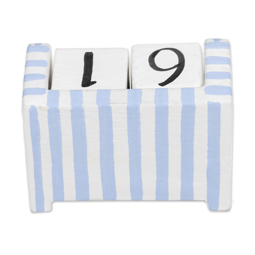Hand-Carved and Painted Wood Perpetual Desk Calendar - Bright Days