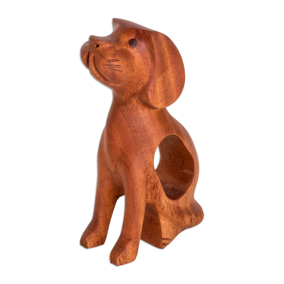 Inspirational Mahogany Wood Dog Figurine Carved in Guatemala - Unconditional Pal