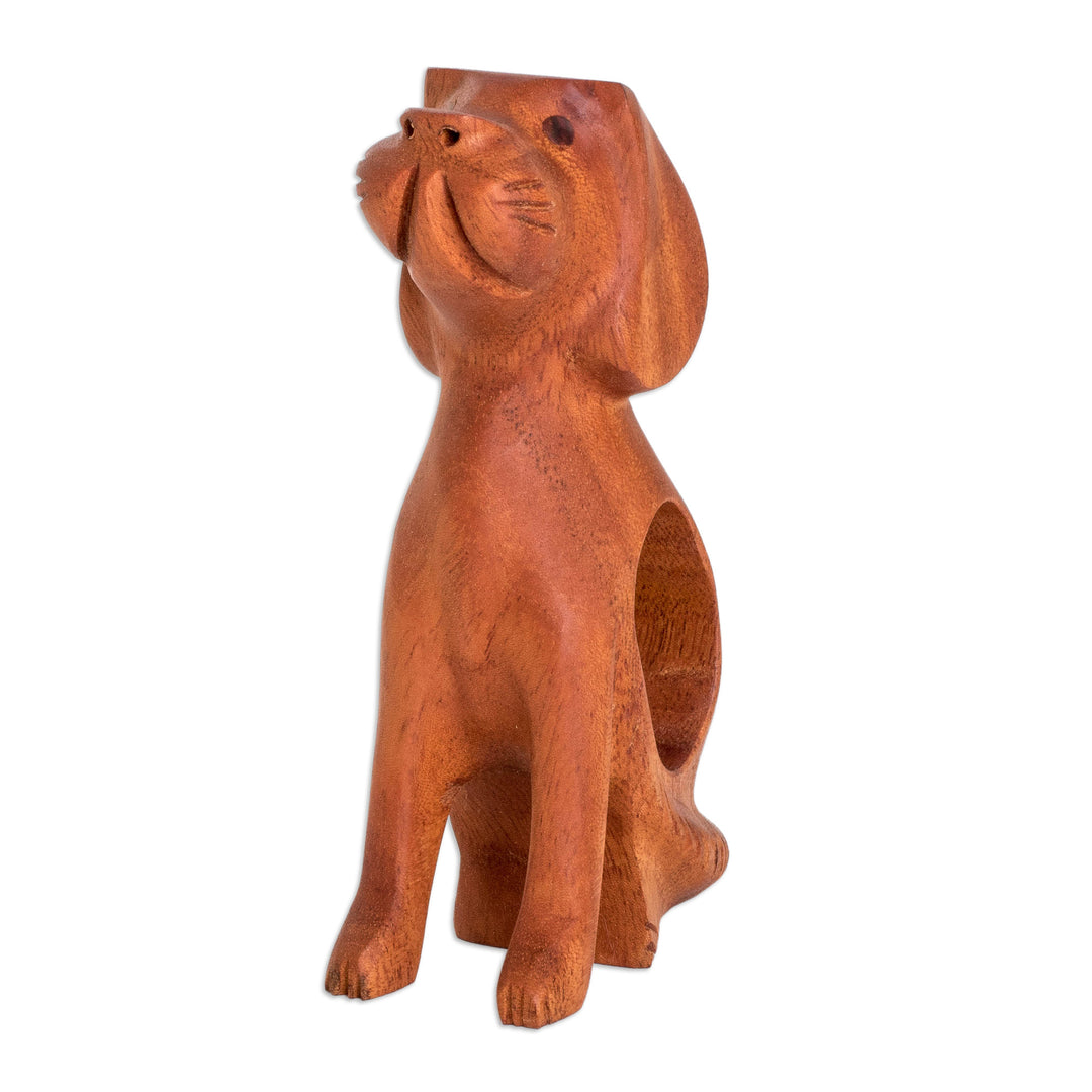 Inspirational Mahogany Wood Dog Figurine Carved in Guatemala - Unconditional Pal