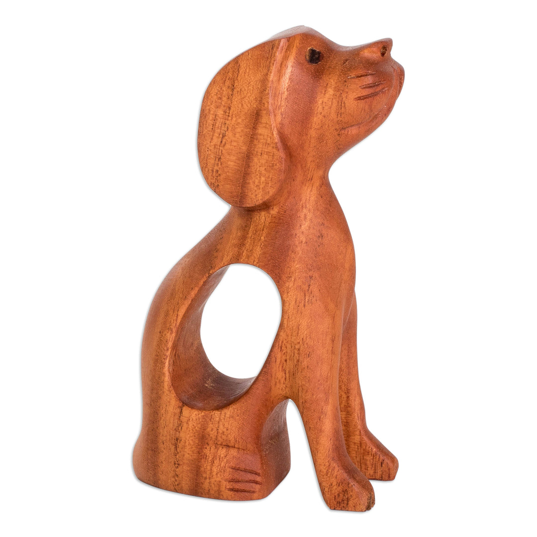 Inspirational Mahogany Wood Dog Figurine Carved in Guatemala - Unconditional Pal