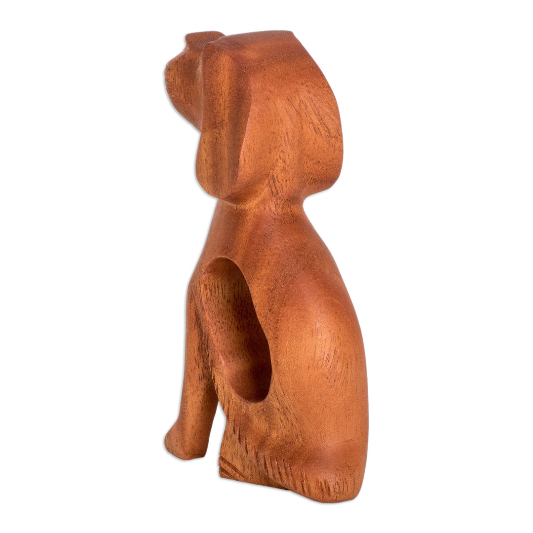 Inspirational Mahogany Wood Dog Figurine Carved in Guatemala - Unconditional Pal