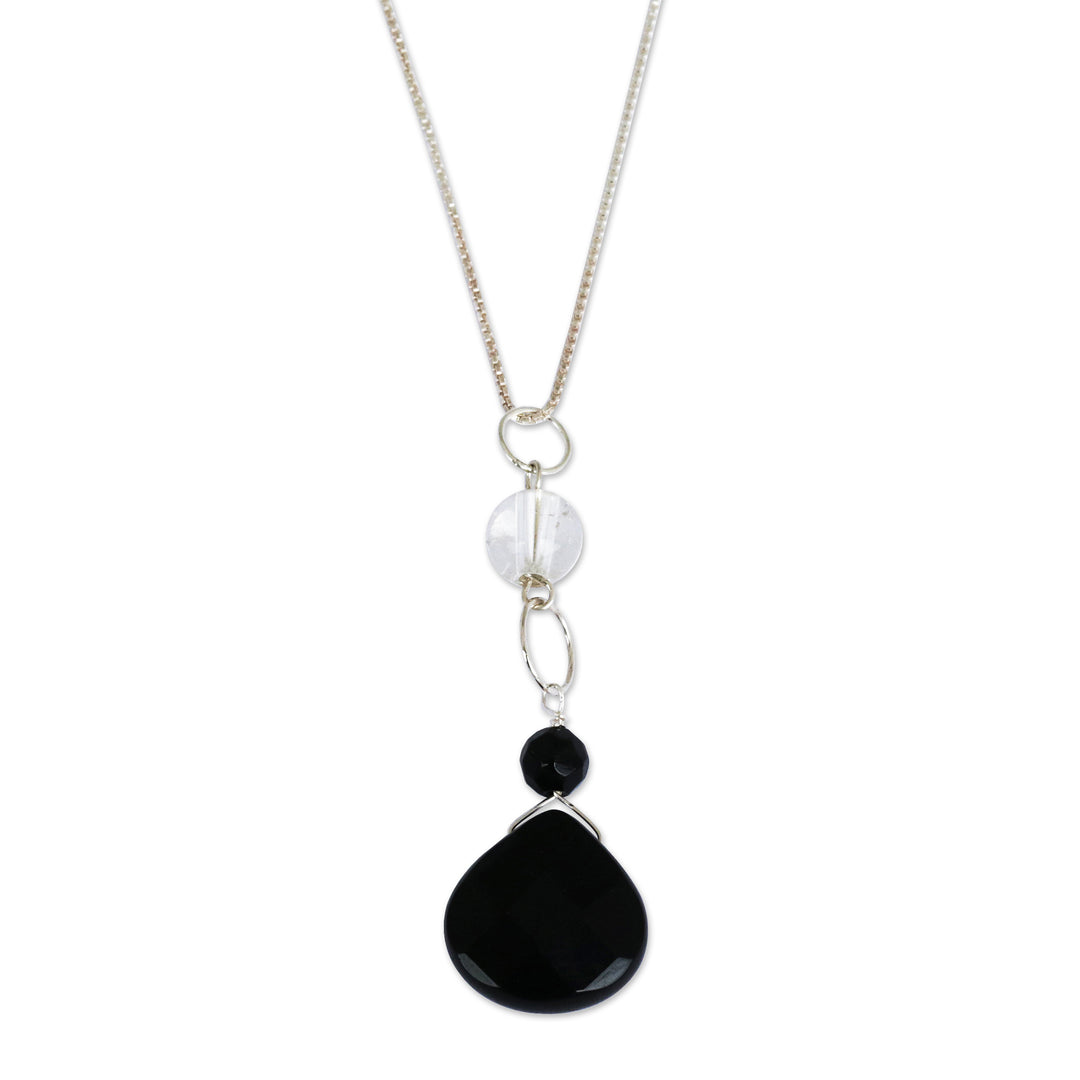 Black Agate and Crystal Quartz Necklace from Brazil - Clarity and Shadow