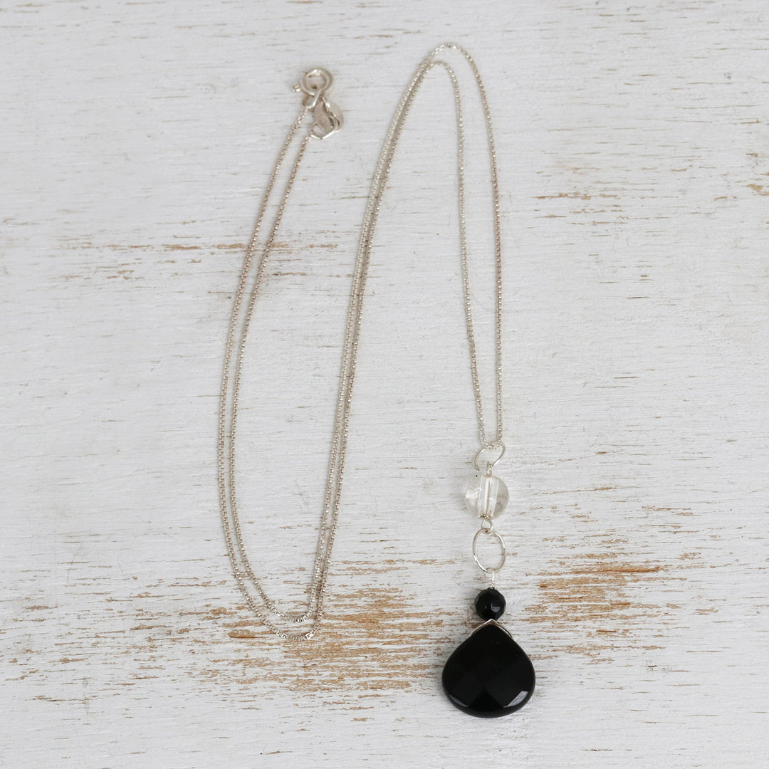 Black Agate and Crystal Quartz Necklace from Brazil - Clarity and Shadow