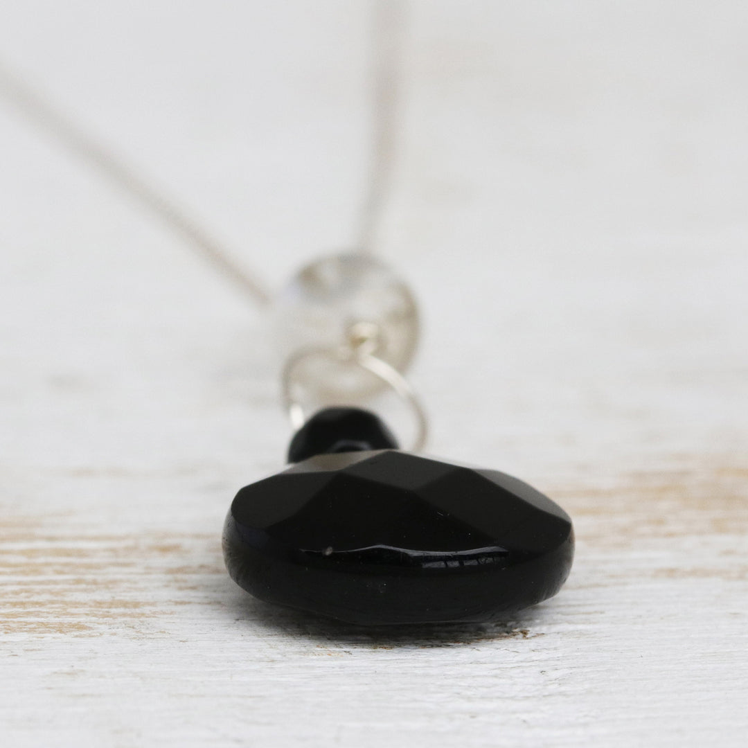 Black Agate and Crystal Quartz Necklace from Brazil - Clarity and Shadow