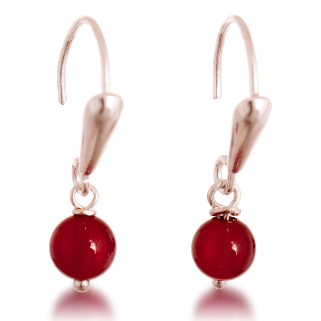 Polished Silver Dangle Earrings with Carnelian Stones - Energizing Spark