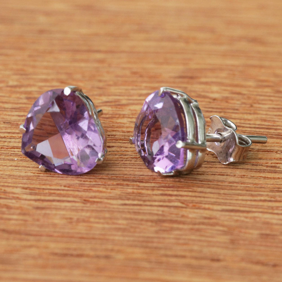 Brazil Heart-Shaped Faceted Amethyst Stud Earrings - Heart of Light