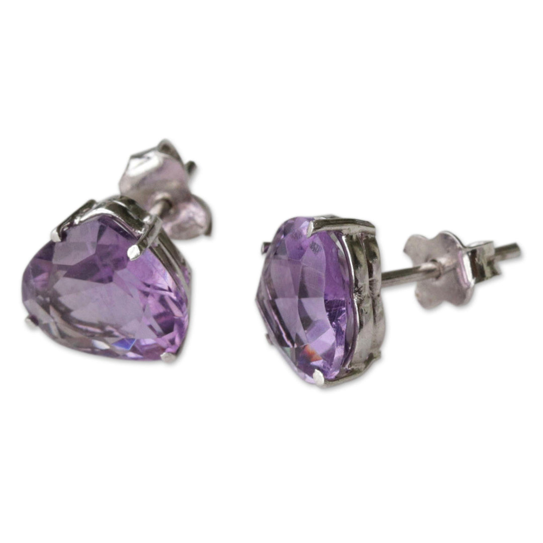 Brazil Heart-Shaped Faceted Amethyst Stud Earrings - Heart of Light