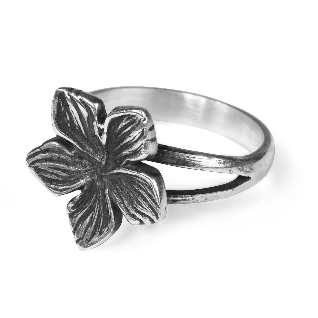 Floral-Themed Double Band Sterling Silver Cocktail Ring - Floral Embrace