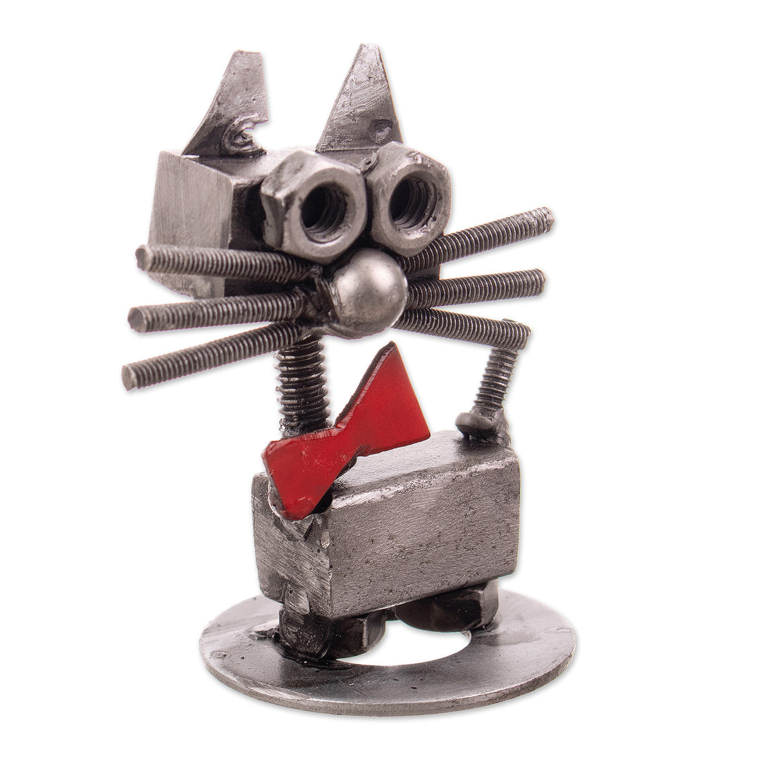 Eco-Friendly Recycled Metal Figurine of a Cat with a Bow Tie - Bow Tie Cat
