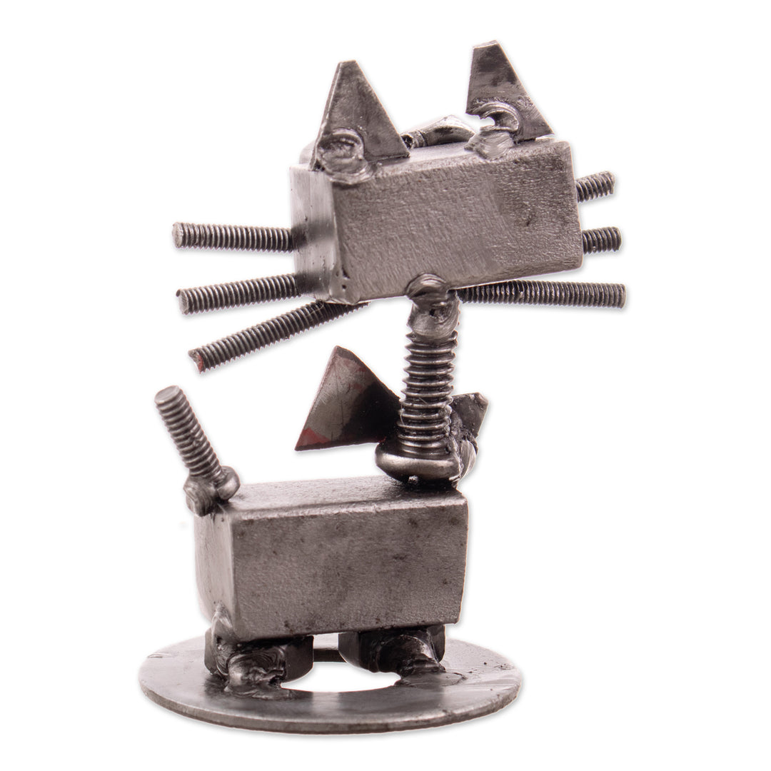 Eco-Friendly Recycled Metal Figurine of a Cat with a Bow Tie - Bow Tie Cat