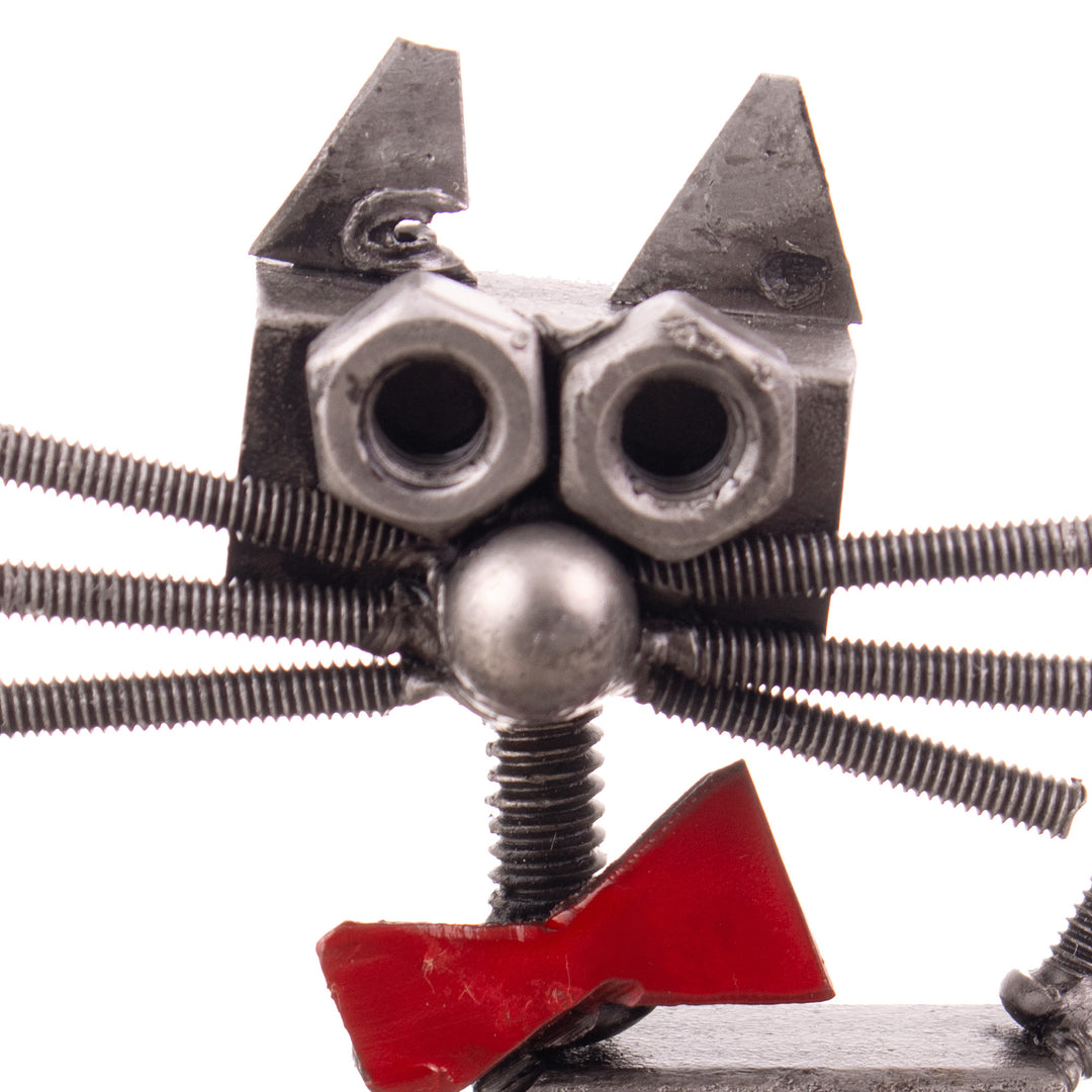 Eco-Friendly Recycled Metal Figurine of a Cat with a Bow Tie - Bow Tie Cat