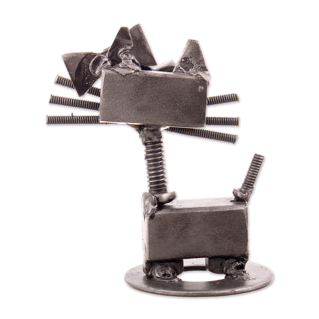 Recycled Auto Part Figurine of Female Cat with a Red Bow - Bow Cat