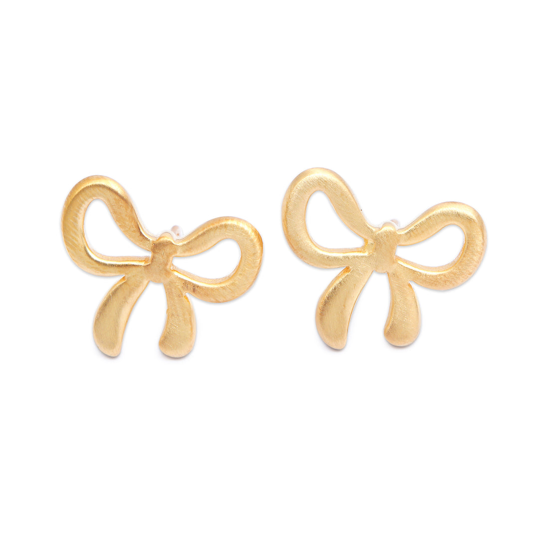 Coquette-Core Matte 18k Gold-Plated Ribbon Button Earrings - Sunshine Ribbons